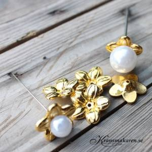 Blomma i guld till pärlnålar,  5 st